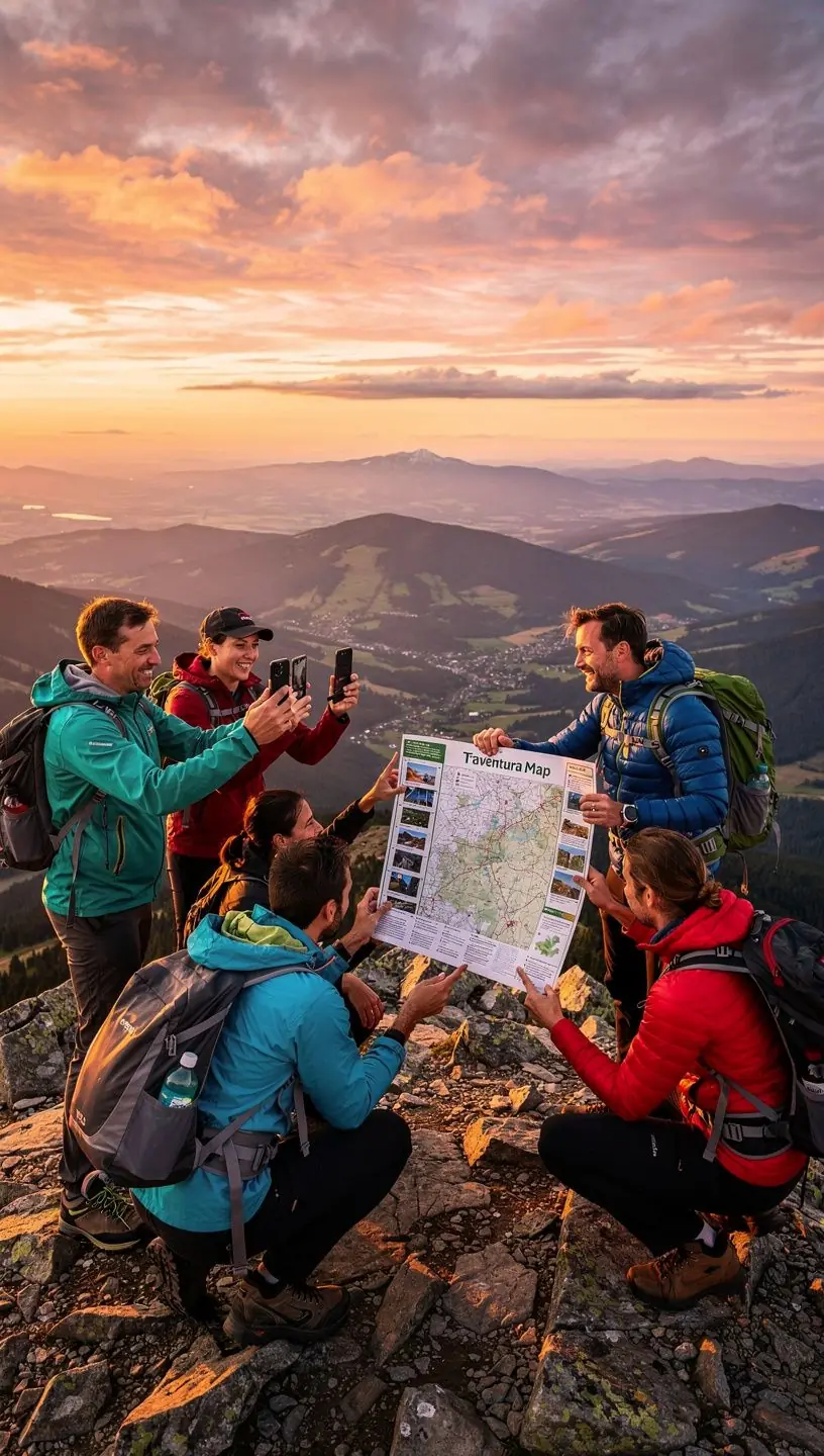 Krásný výhled na horské štíty Krkonoš v pozadí s květinovými loukami.